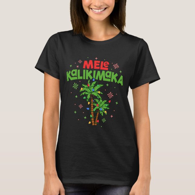 Camiseta Mele Kalikimaka Hawaiian Christmas Palm Tree Light (Anverso)