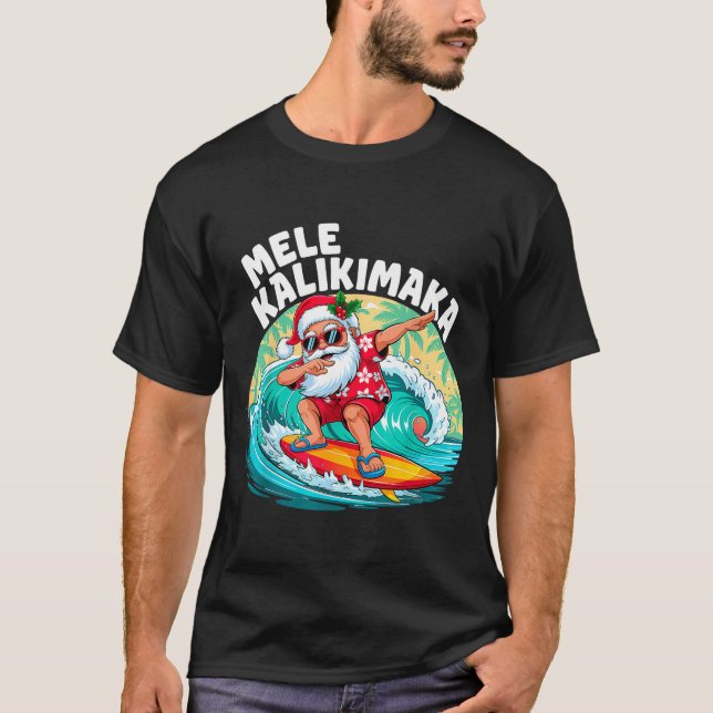 Camiseta Mele Kalikimaka Hawaiian Christmas Santa Surfing B (Anverso)