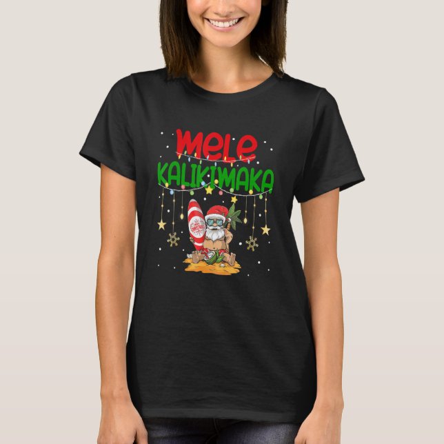 Camiseta Mele Kalikimaka Hawaiian Christmas Santa Surfing C (Anverso)