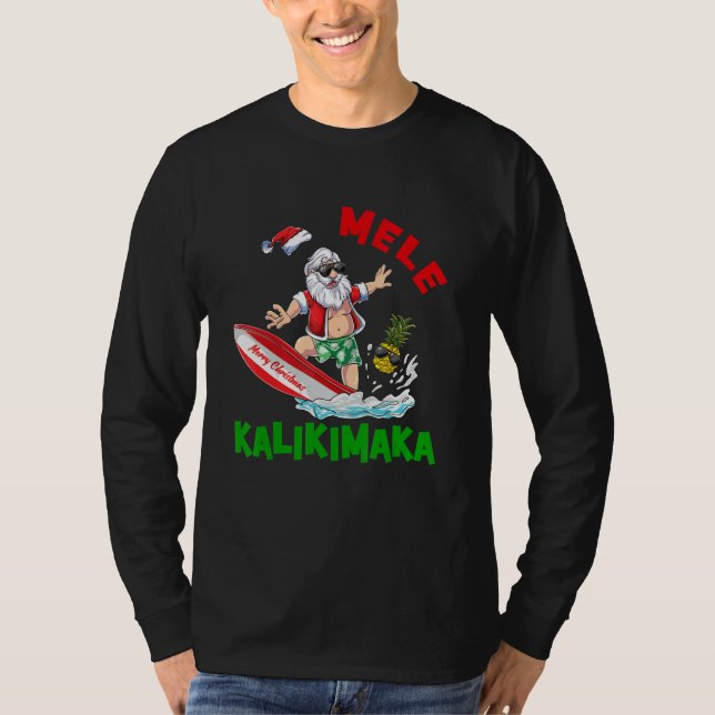Camiseta Mele Kalikimaka Hawaiian Christmas Santa Surfing P (Anverso)