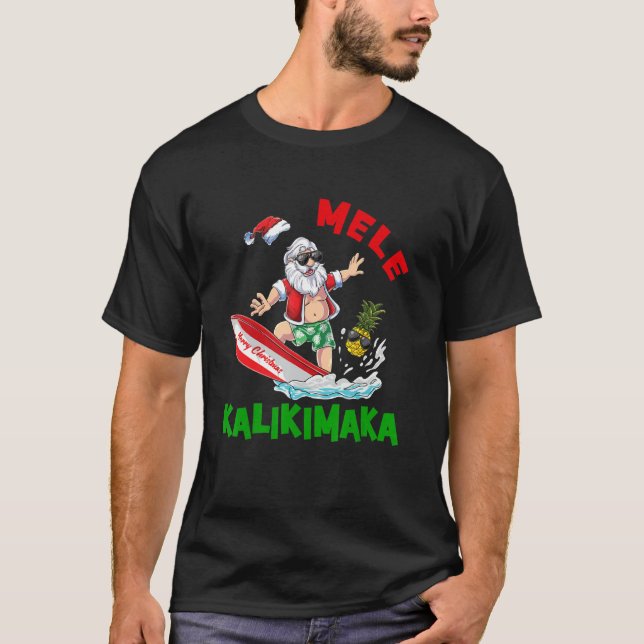 Camiseta Mele Kalikimaka Hawaiian Christmas Santa Surfing P (Anverso)