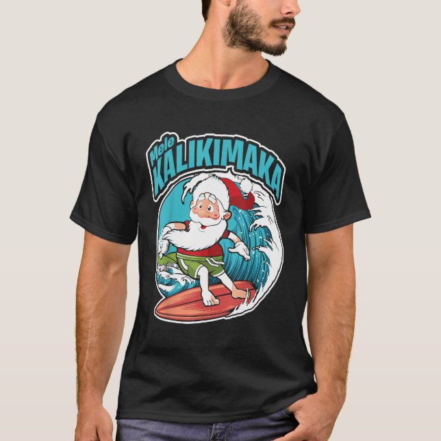 Camiseta Mele Kalikimaka Navidad Surfing Santa Claus Hawai (Anverso)
