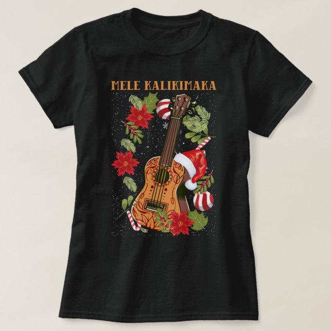Camiseta MELE KALIKIMAKA Navidades de regalo Ukulele Hawaii (Diseño del anverso)