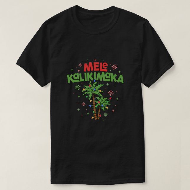 Camiseta Mele Kalikimaka Navidades hawaianos con luz de árb (Diseño del anverso)