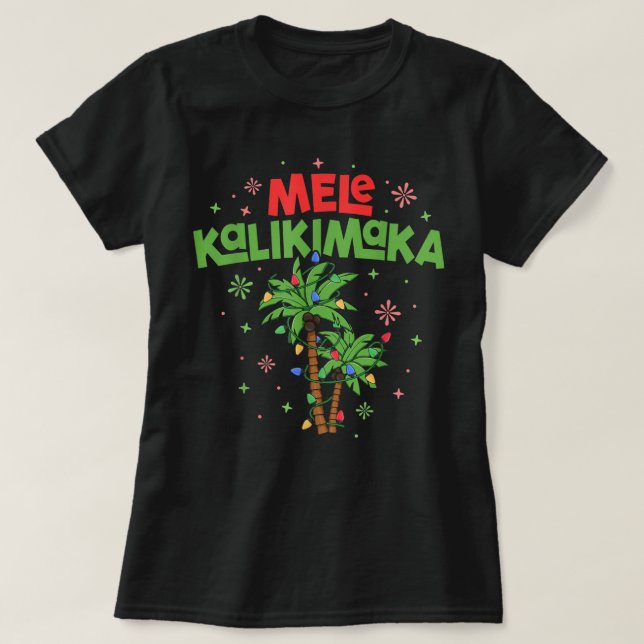 Camiseta Mele Kalikimaka Navidades hawaianos con luz de árb (Diseño del anverso)