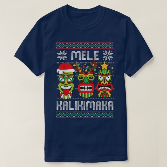 Camiseta Mele Kalikimaka Navidades hawaianos Santa Tiki (Diseño del anverso)
