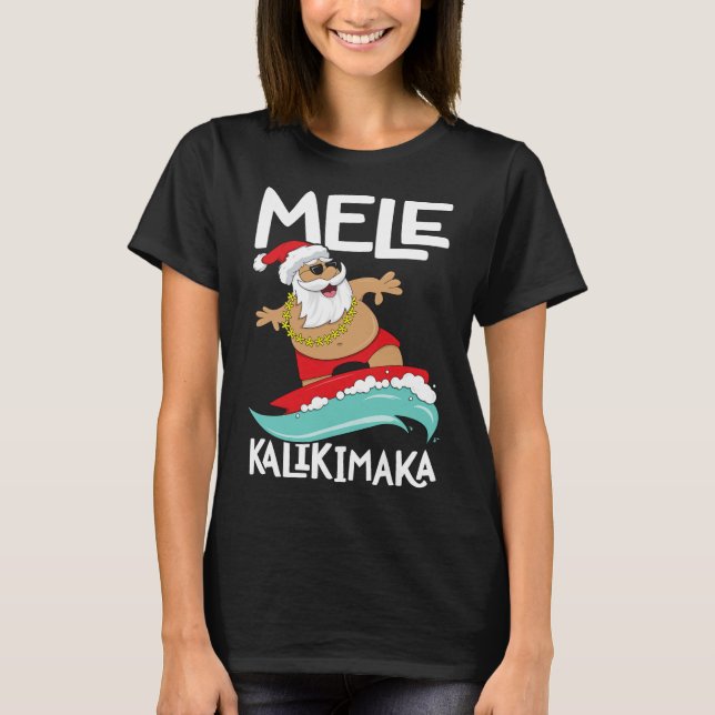 Camiseta Mele Kalikimaka Navidades Hawaii Surfing (Anverso)