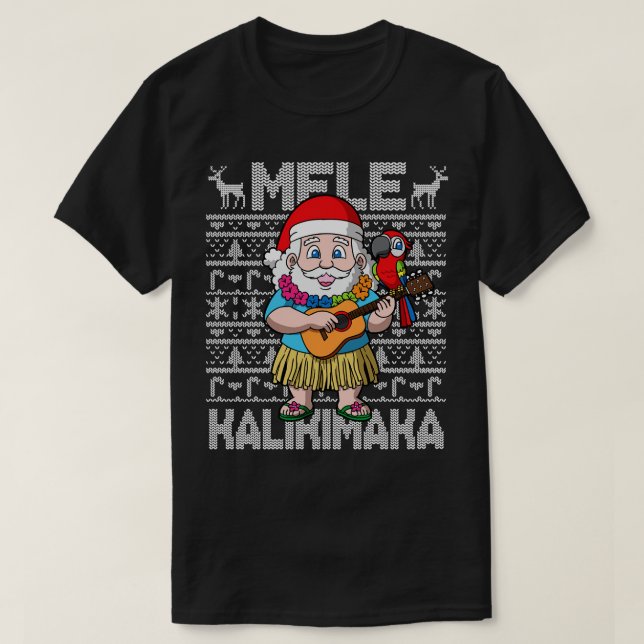 Camiseta Mele Kalikimaka Navidades hawianos Santa (Diseño del anverso)