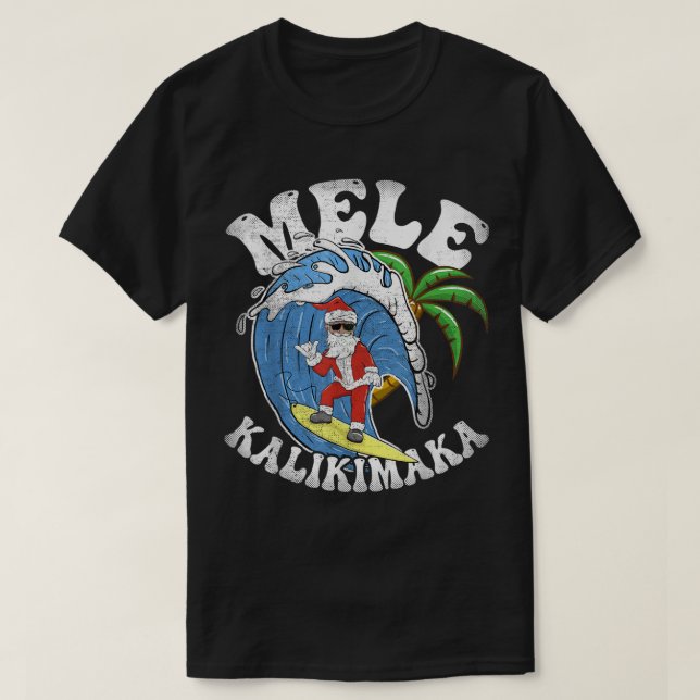Camiseta Mele Kalikimaka Navidades Surf Design - Santa Surf (Diseño del anverso)