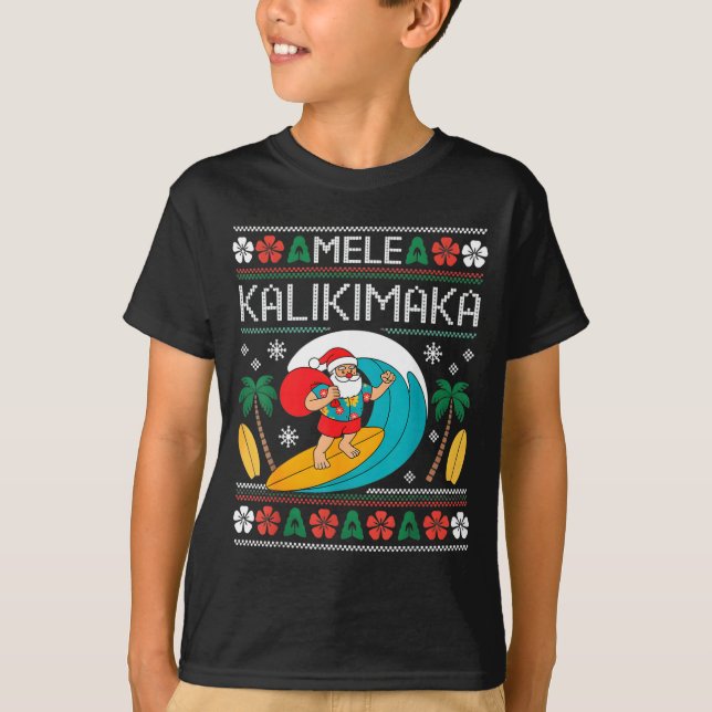 Camiseta Mele Kalikimaka Pajamas Santa Hawaii Ugly Christma (Anverso)