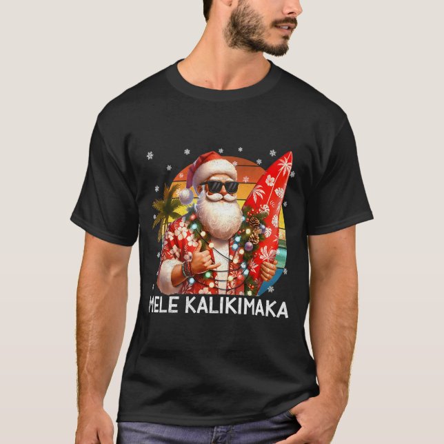 Camiseta Mele Kalikimaka Retro Santa Rock On Pjs Christmas  (Anverso)