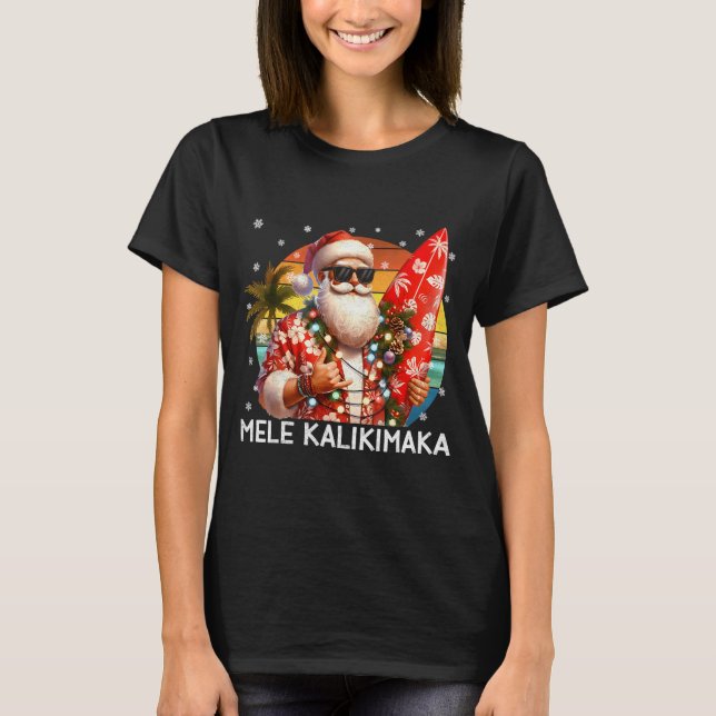 Camiseta Mele Kalikimaka Retro Santa Rock On Pjs Christmas  (Anverso)