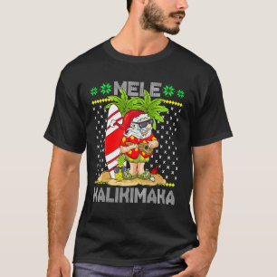 Camiseta Mele Kalikimaka Santa Claus Surfer Guitar Hawaiian