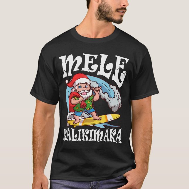 Camiseta Mele Kalikimaka Santa Surfing Hawaii Christmas  (Anverso)