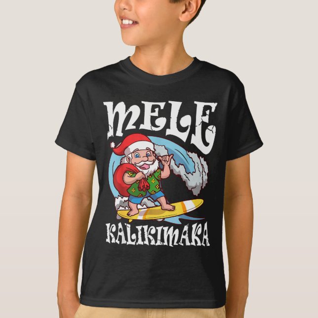 Camiseta Mele Kalikimaka Santa Surfing Hawaii Christmas  (Anverso)