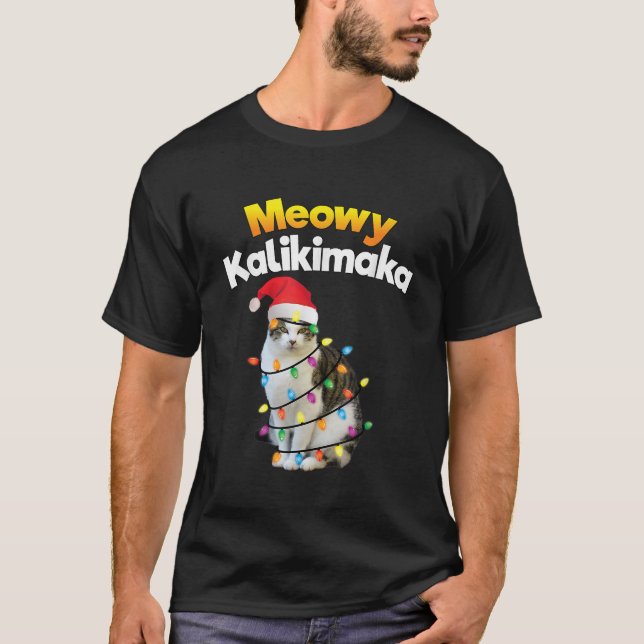Camiseta Mele Kalikimaka Shirt Hawaiian Feliz Gato de Navid (Anverso)