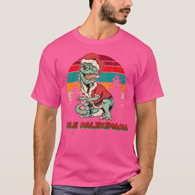 Camiseta Mele Kalikimaka T Rex Shirt Hawaii Funny Navidades (Anverso)