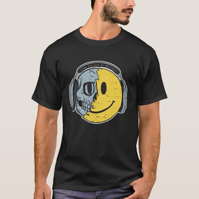 Camiseta Mellado Happy Face Smile audífono EDM Music Festi (Anverso)