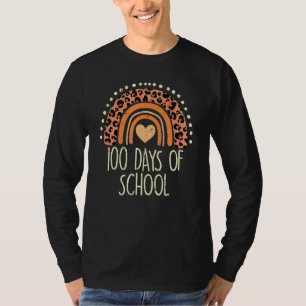 Camiseta Melocotón Leopardo Arcoíris 100 Días Escuela Lindo