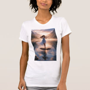 Camiseta Melodía Serena de Violín – Atardecer en Lago de Mo
