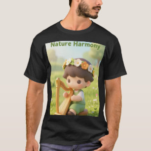 Camiseta Melodías de pradera: Niño 3D lindo con arpa y flor