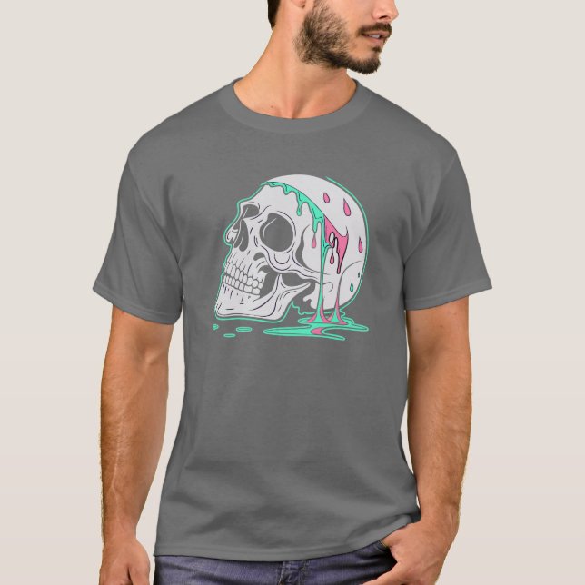 Camiseta Melting Skull- Unique Art with Vibrant Turquoise (Anverso)