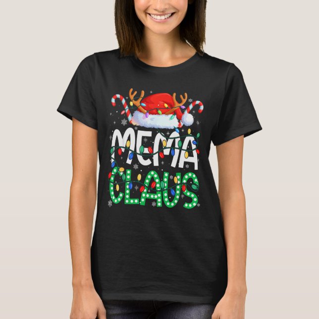 Camiseta Mema Claus Christmas Lights Pajama Family Matching (Anverso)