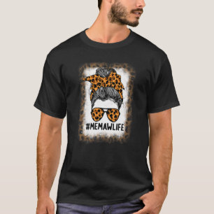 Camiseta Memaw Life Bleached Leopard Messy Bun Hair Woman M