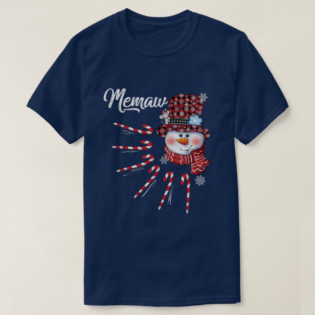 Camiseta Memaw Snowman Candy Cane Christmas Red Plaid Hat 7 (Diseño del anverso)