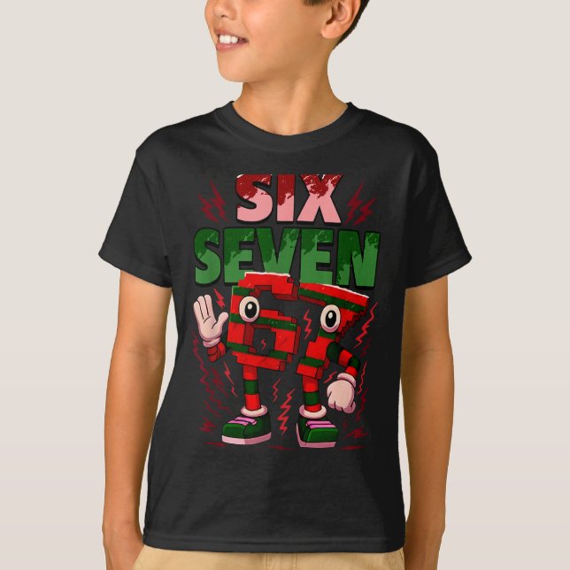 Camiseta Meme 6 7 Six Seven Italian Brainrot Christmas Red  (Anverso)