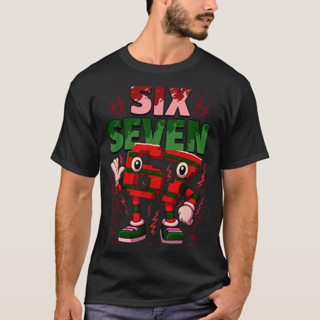 Camiseta Meme 6 7 Six Seven Italian Brainrot Christmas Red  (Anverso)