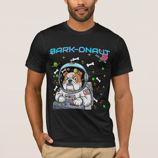 Camiseta Meme "Barkonaut" Bulldog divertida en el espacio a (Anverso)