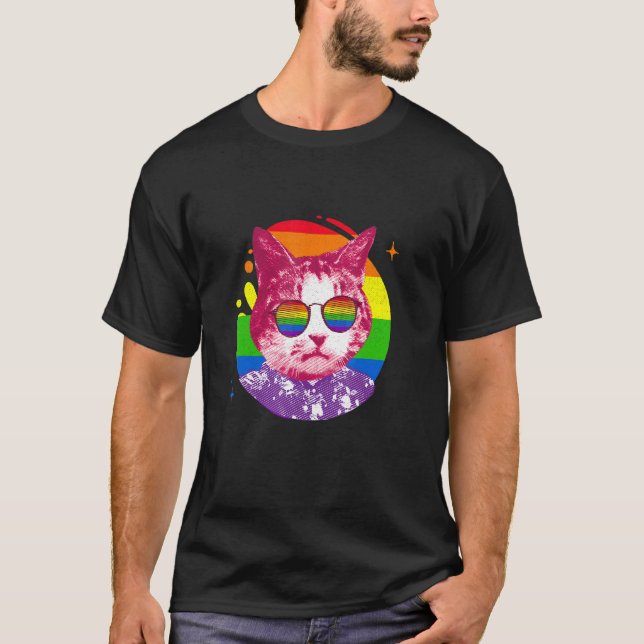 Camiseta Meme Cat Gafas de sol arcoiris Lgbt Orgullo Amor (Anverso)
