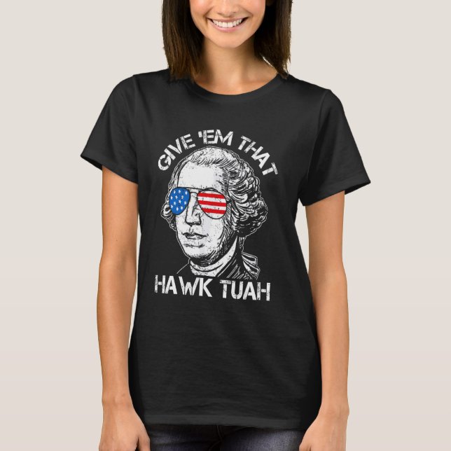 Camiseta Meme de 4 de julio de Hawk Tuah Funny 2024 (Anverso)