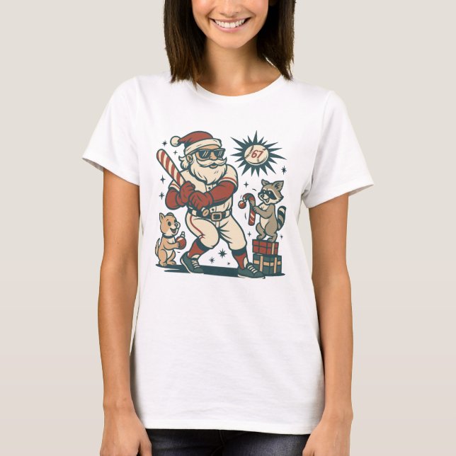 Camiseta Meme de béisbol de Navidad de Santa 67 (Anverso)