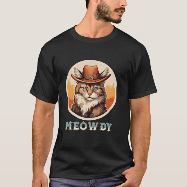 Camiseta Meme de Cat Meowdy Funny Mashup Entre Meow Howdy k (Anverso)