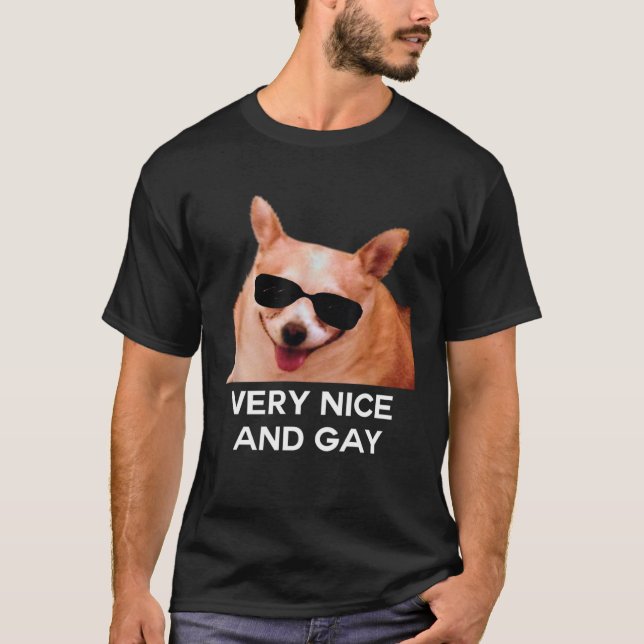 Camiseta Meme De Gafas De Perro Muy Bonito Y Gay (Anverso)