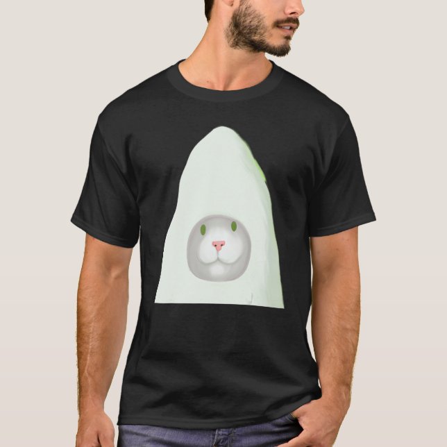 Camiseta Meme de gatito blanco con dibujos animados sonrien (Anverso)