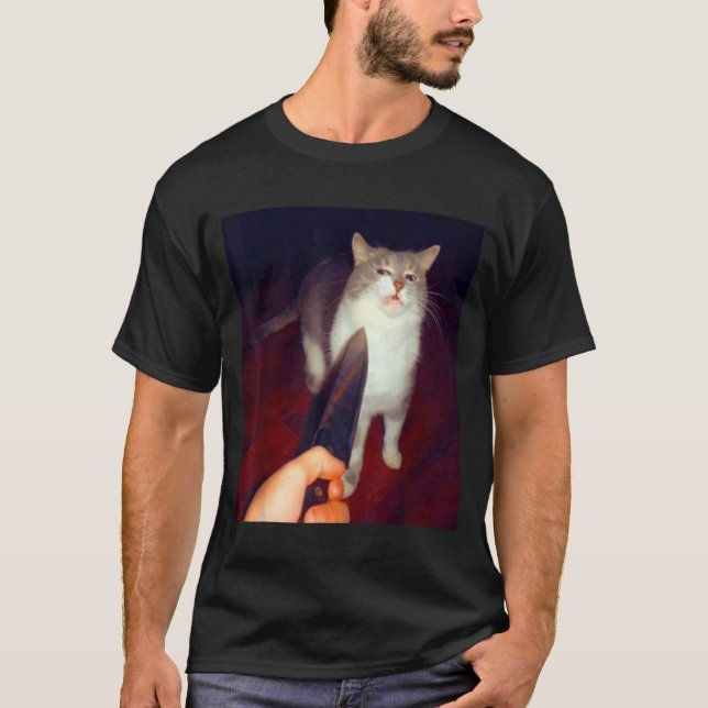 Camiseta Meme de gato con cuchillo divertido (Anverso)