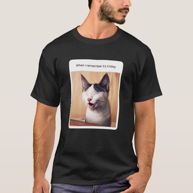 Camiseta Meme de gato cuando recuerdo que es viernes (Anverso)