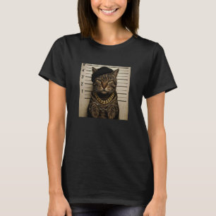 Camiseta Meme de Gato Divertido con Foto de Arresto