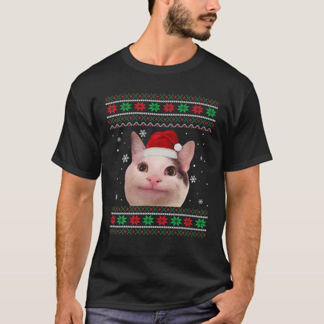 Camiseta Meme de gato educado Santa Hat Navidades feos suét (Anverso)