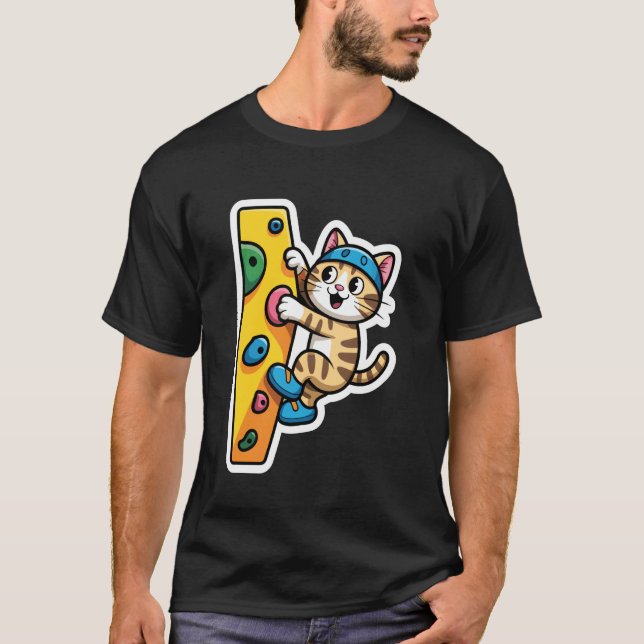 Camiseta Meme de Gato Escalando Pared de Escalada (Anverso)