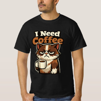 CAMISETA MEME DE GATO “NECESITO CAFÉ”