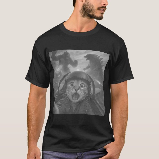 Camiseta Meme de gato piloto selfie (Anverso)