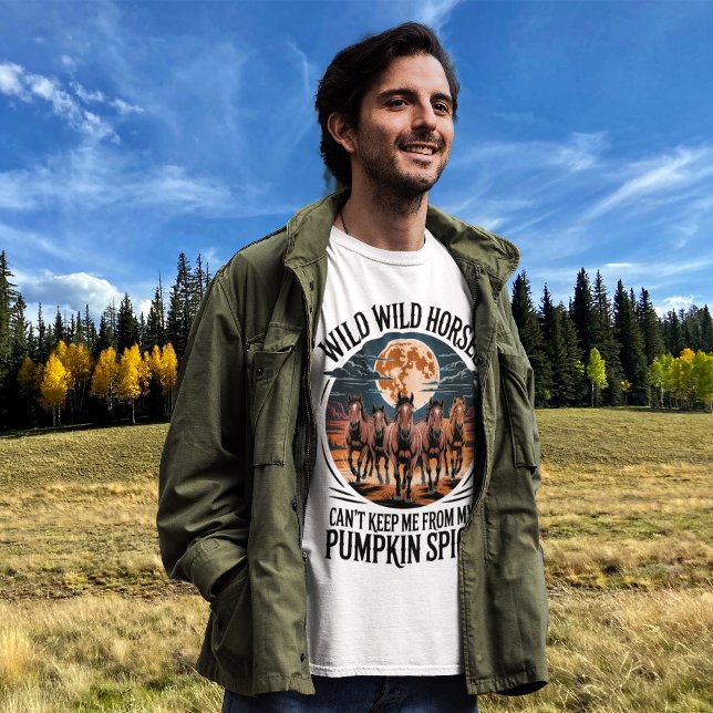 Camiseta Meme de la temporada de especias de calabaza para  (young man on a sunny autumn day in forest field with fall aspen trees turning golden behind him)