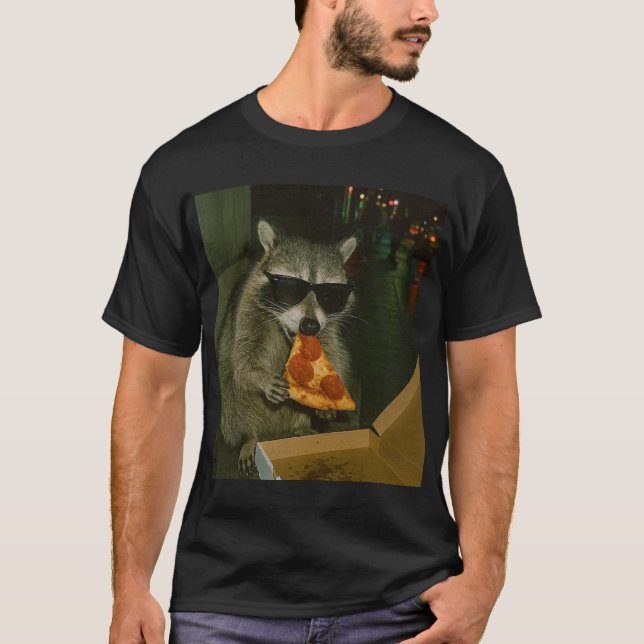 Camiseta Meme de Mapache Comiendo Pizza (Anverso)