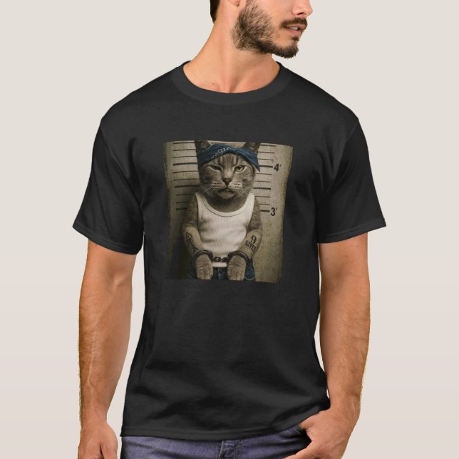 Camiseta Meme de Mugshot de Gato Divertido (Anverso)