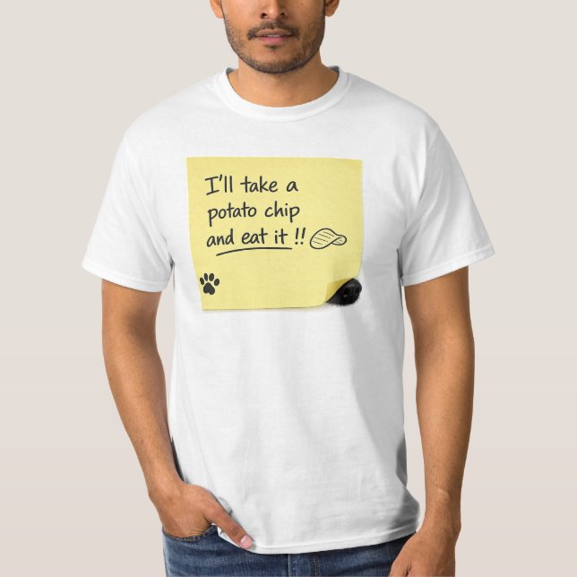 Camiseta Meme de nota adhesiva divertida de perro con chip  (Anverso)