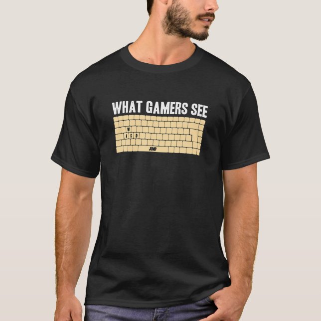 Camiseta Meme de PC Gamer WASD Lo que los jugadores ven div (Anverso)